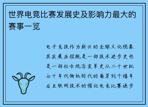 世界电竞比赛发展史及影响力最大的赛事一览